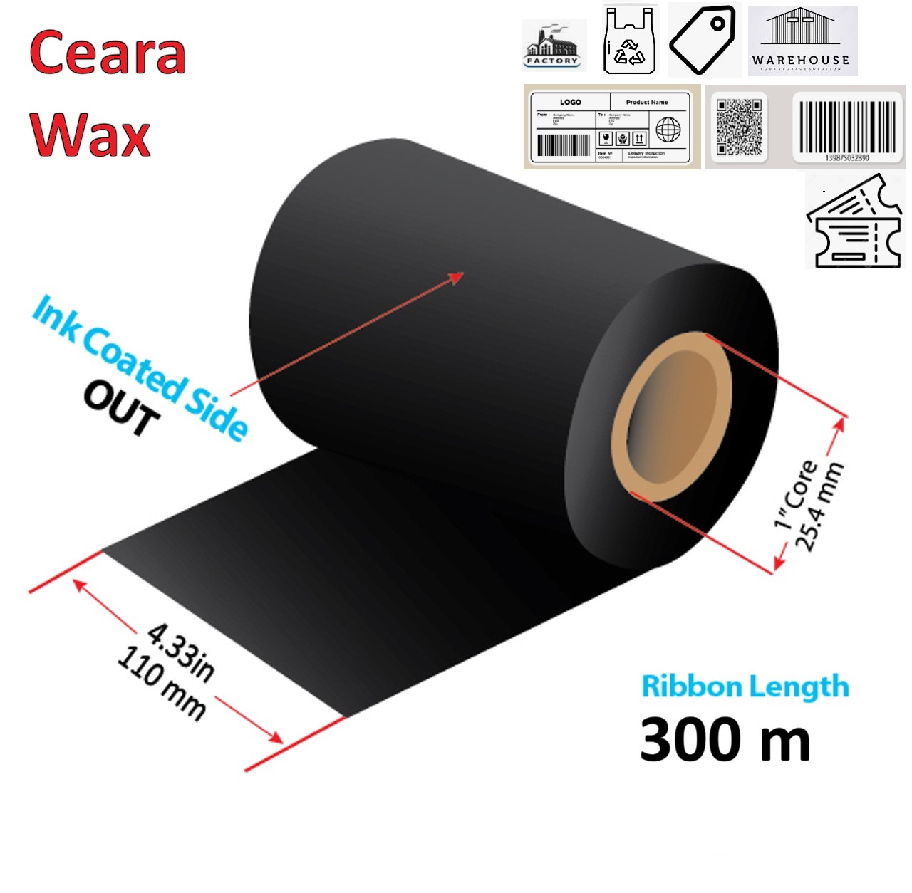 Ribon ARMOR Inkanto AWR 8 110mm x 300m, negru, OUT